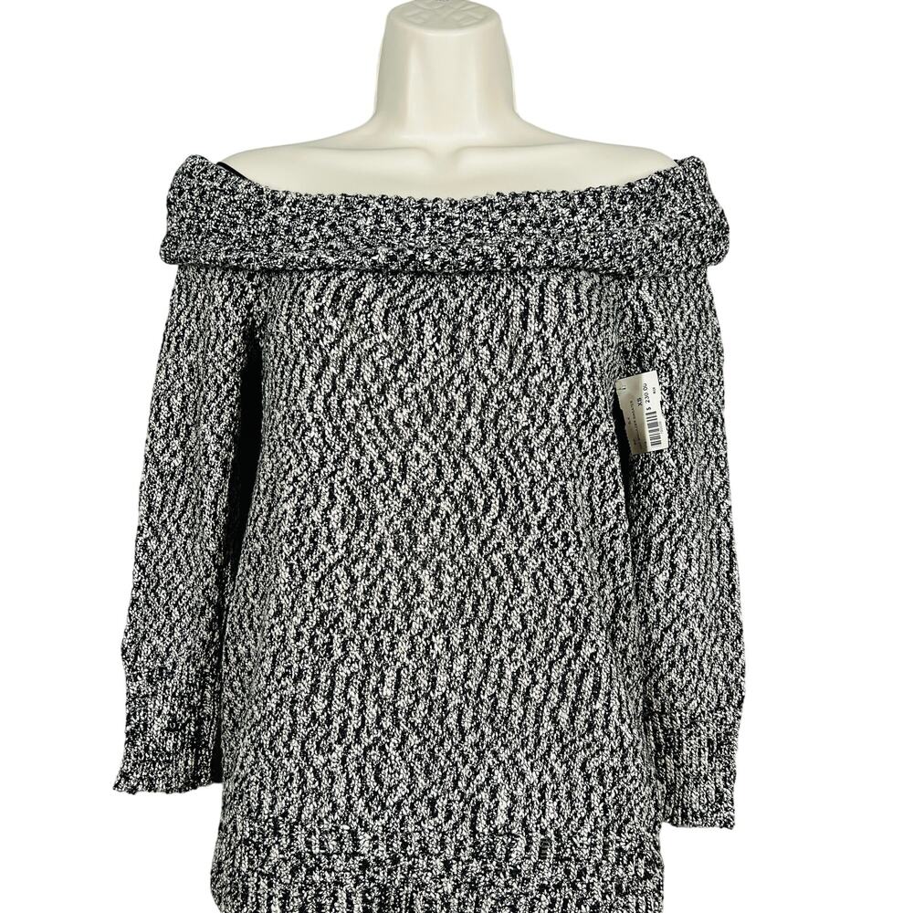 NEW! ROI Knit Off Shoulder Top Sweater Casual Black White - XS